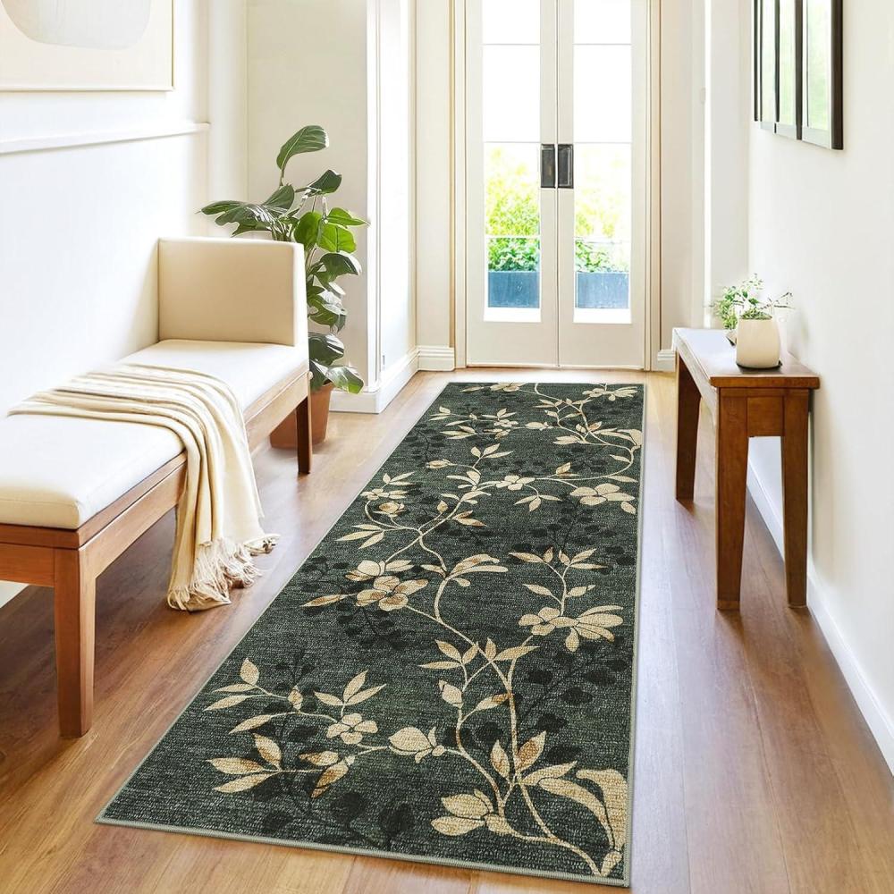 image:imageGarvee 8x10 Washable Living Room Rugs Non Slip 8 x 10 Bedroom Rugs Indoor Modern Floral Print Floor Cover for Dining Room Ultra Thin Low Pile Botanical Mat for Home Office BeigeFloralgreen