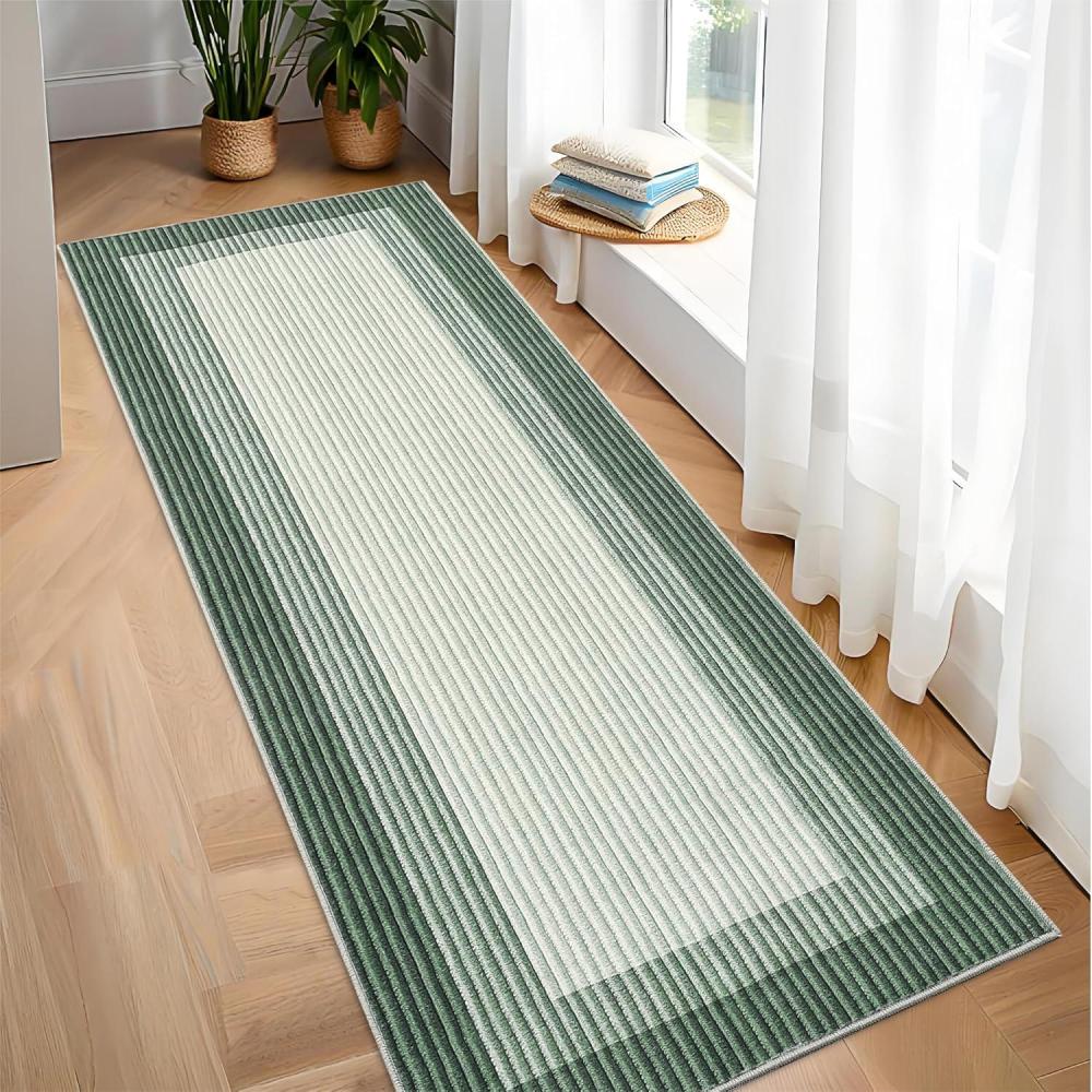 image:imageGarvee 912 Border Area Rug Modern Contemporary Washable Non Slip Rug Stain Resistant Soft Low Pile Carpet for Living Room Bedroom Dining Room Hallway Office Farmhouse Home Decor Black GreyBordergreen