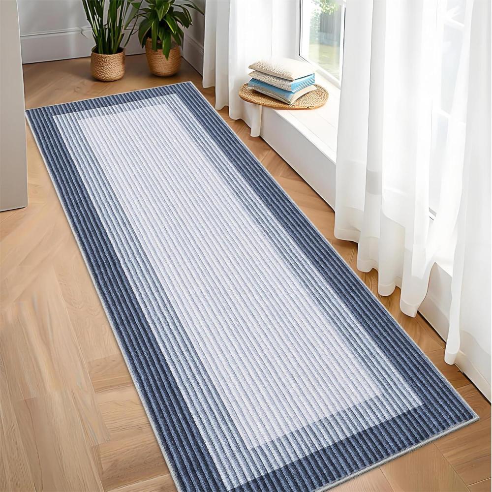 image:imageGarvee 912 Border Area Rug Modern Contemporary Washable Non Slip Rug Stain Resistant Soft Low Pile Carpet for Living Room Bedroom Dining Room Hallway Office Farmhouse Home Decor Black GreyBorderblue