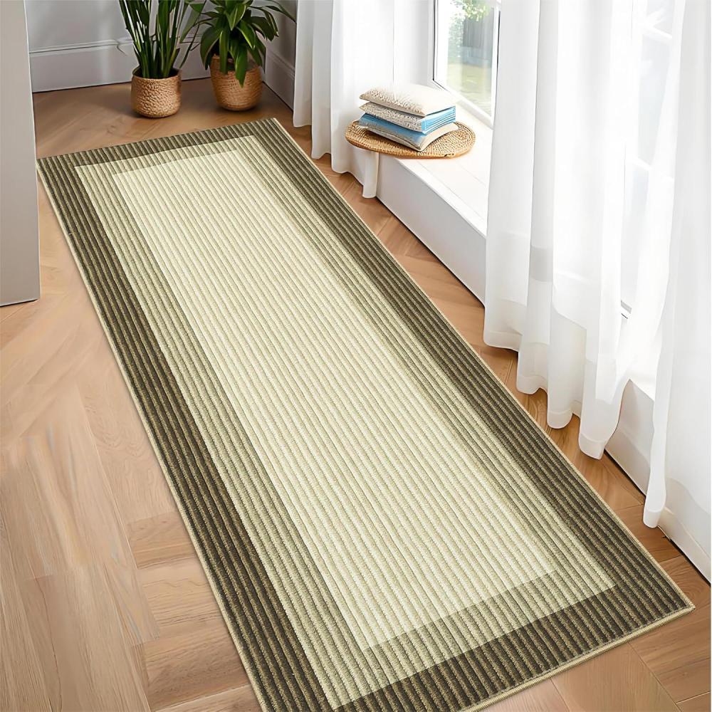 image:imageGarvee 912 Border Area Rug Modern Contemporary Washable Non Slip Rug Stain Resistant Soft Low Pile Carpet for Living Room Bedroom Dining Room Hallway Office Farmhouse Home Decor Black GreyBorderbrown