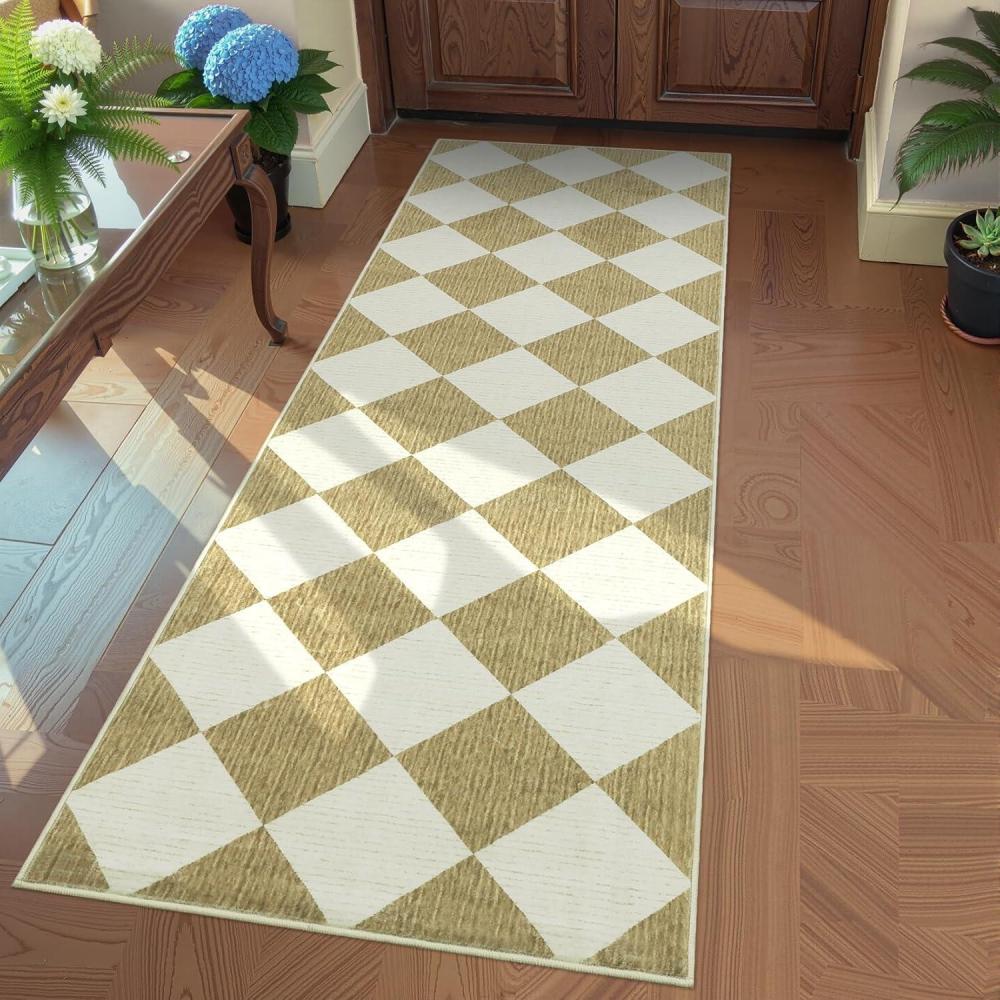 image:imageGarvee Black and White Checkered Rug for Living Room 6x9 Area Rugs Washable Non Slip Bedroom Rugs Soft Low Pile Indoor Modern Floor Rugs for Dorm Kids Room Dining Room Diamond Print Home Decor CarpetCheckeredbrown