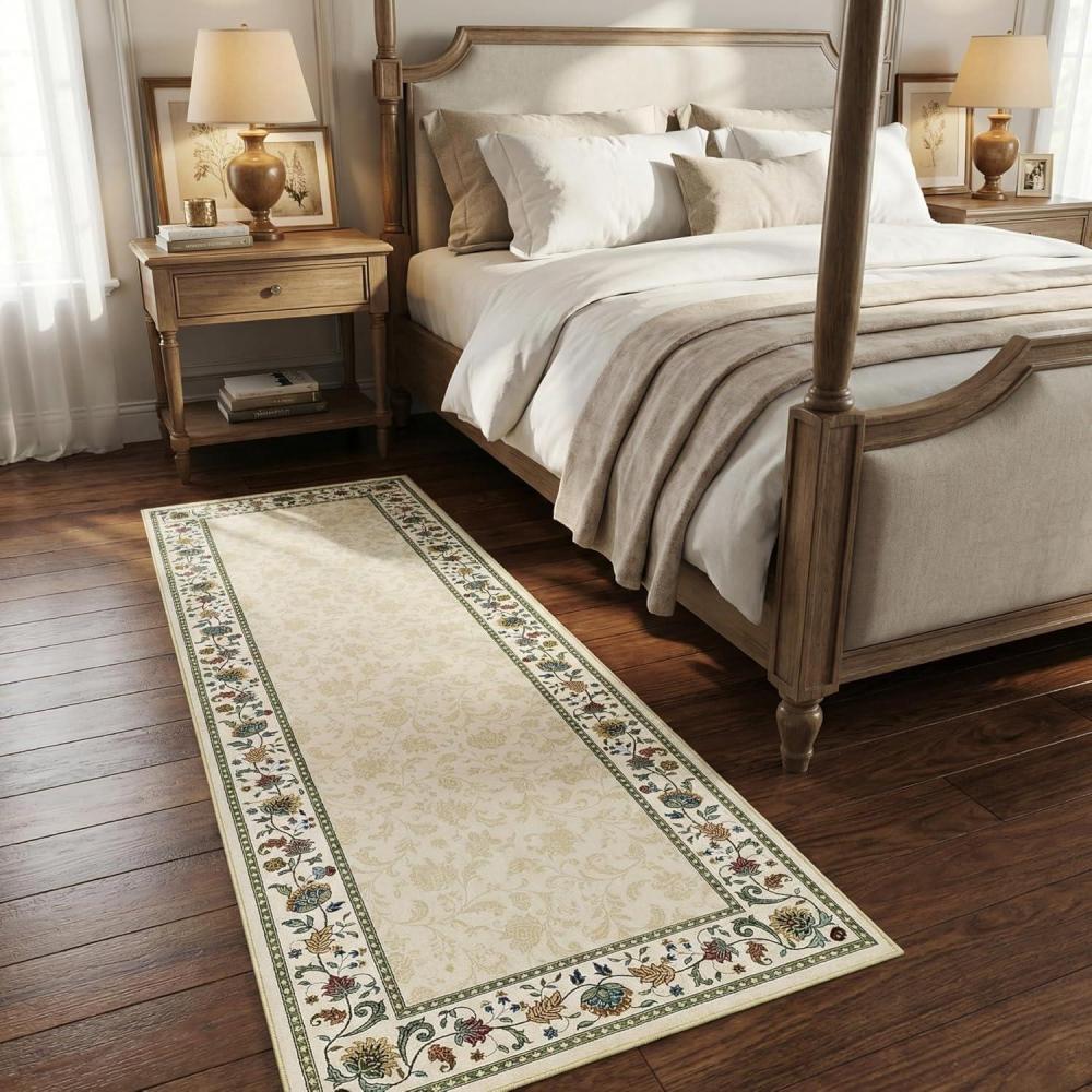 image:imageGarvee Floral 6x9 Area Rugs for Living Room Bedroom Washable Non Slip Vintage Floor Rugs Large Low Pile Stain Resistant Indoor Farmhouse Carpet for Dining Room Oriental Home Decor Rug BeigeBorder Floralbeige