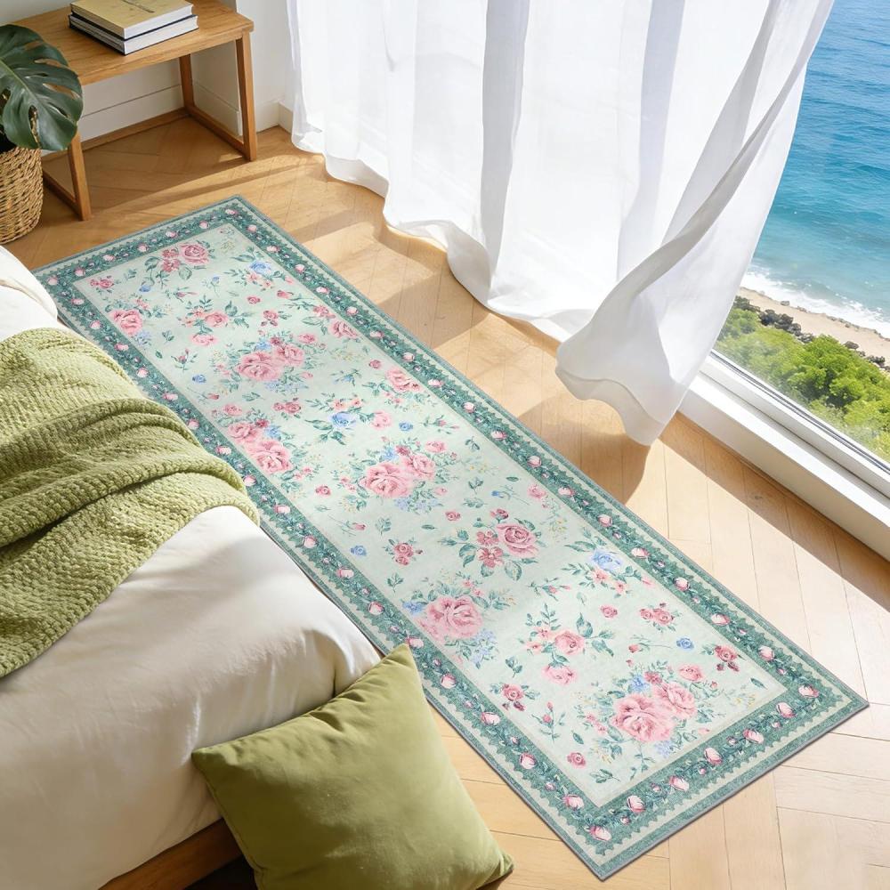 image:imageGarvee Floral Washable Rugs 5x7 Large NonSlip Area Rugs for Living Room Soft Thin Vintage Retro Accent Bedroom Rug Cute Farmhouse Carpet for Dining Room Playroom Nursery GreenFlowergreen