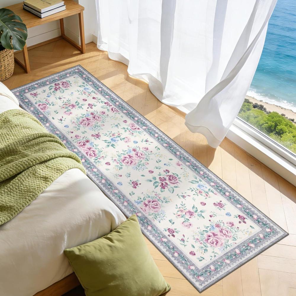 image:imageGarvee Floral Washable Rugs 5x7 Large NonSlip Area Rugs for Living Room Soft Thin Vintage Retro Accent Bedroom Rug Cute Farmhouse Carpet for Dining Room Playroom Nursery GreenFlowergrey