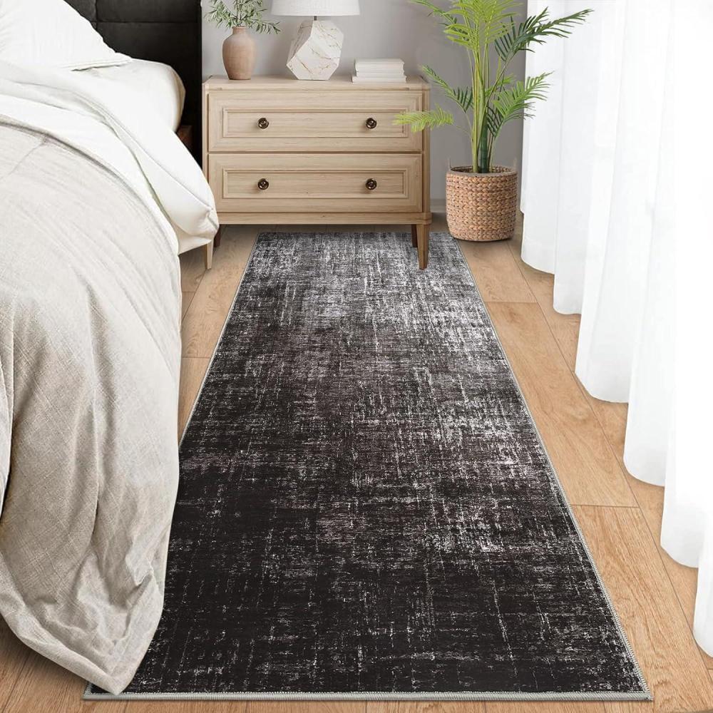 image:imageGarvee Washable Kitchen Rugs 2x6 Light Brown Hallway Runner Soft Low Pile Stain Resistant Laundry Entryway Mat Indoor Modern Throw Carpet for Laundry Bathroom BedsideModern Abstractblack Grey