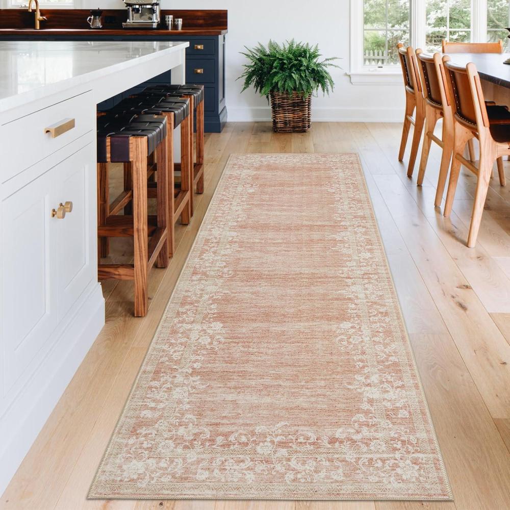 image:imageGarvee Washable Runner Rugs for Hallway 2x6 Modern Bordered Non Slip Kitchen Laundry Rug LowPile NonShedding Geometric Floor Carpet Runners for Bathroom Bedroom Bedside LinenFloralpink