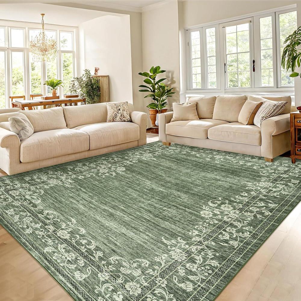 image:imageGarvee Washable Runner Rugs for Hallway 2x6 Modern Bordered Non Slip Kitchen Laundry Rug LowPile NonShedding Geometric Floor Carpet Runners for Bathroom Bedroom Bedside LinenFloralgreen
