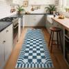 Garvee 2×6 Kitchen Runner Rugs Non Slip, Washable Brown Checkered Rugs, Low Pile Stain Resistant Entryway Rug Ultra Thin Hallway Rug Runner Modern Long Throw Carpet for Laundry Bedside(Modern Plaid|blue)