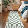 Garvee 2×6 Kitchen Runner Rugs Non Slip, Washable Brown Checkered Rugs, Low Pile Stain Resistant Entryway Rug Ultra Thin Hallway Rug Runner Modern Long Throw Carpet for Laundry Bedside(Modern Plaid|green)