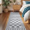 Garvee 2×6 Kitchen Runner Rugs Non Slip, Washable Brown Checkered Rugs, Low Pile Stain Resistant Entryway Rug Ultra Thin Hallway Rug Runner Modern Long Throw Carpet for Laundry Bedside(Modern Plaid|light Grey)