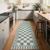 Garvee 2×6 Kitchen Runner Rugs Non Slip, Washable Brown Checkered Rugs, Low Pile Stain Resistant Entryway Rug Ultra Thin Hallway Rug Runner Modern Long Throw Carpet for Laundry Bedside(Modern Plaid|green)