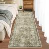 Garvee 2×6 Vintage Kitchen Rugs Non Slip Washable, Distressed Medallion Runner Rug for Bathroom, Non Shedding Low Pile Farmhouse Rugs Stain Resistant Foldable Soft Mats for Entryway, Bedroom, Blue(Vintage|green)