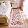 Garvee 2×6 Vintage Kitchen Rugs Non Slip Washable, Distressed Medallion Runner Rug for Bathroom, Non Shedding Low Pile Farmhouse Rugs Stain Resistant Foldable Soft Mats for Entryway, Bedroom, Blue(Pink)