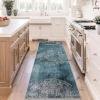 Garvee 2×6 Vintage Kitchen Rugs Non Slip Washable, Distressed Medallion Runner Rug for Bathroom, Non Shedding Low Pile Farmhouse Rugs Stain Resistant Foldable Soft Mats for Entryway, Bedroom, Blue(Distressed|teal)