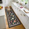 Garvee 2×6 Vintage Kitchen Rugs Non Slip Washable, Distressed Medallion Runner Rug for Bathroom, Non Shedding Low Pile Farmhouse Rugs Stain Resistant Foldable Soft Mats for Entryway, Bedroom, Blue(Black)