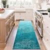 Garvee 2×6 Vintage Kitchen Rugs Non Slip Washable, Distressed Medallion Runner Rug for Bathroom, Non Shedding Low Pile Farmhouse Rugs Stain Resistant Foldable Soft Mats for Entryway, Bedroom, Blue(Distressed|turquoise)