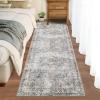 Garvee 2×6 Vintage Kitchen Rugs Non Slip Washable, Distressed Medallion Runner Rug for Bathroom, Non Shedding Low Pile Farmhouse Rugs Stain Resistant Foldable Soft Mats for Entryway, Bedroom, Blue(Vintage|taupe)