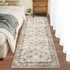 Garvee 2×6 Vintage Kitchen Rugs Non Slip Washable, Distressed Medallion Runner Rug for Bathroom, Non Shedding Low Pile Farmhouse Rugs Stain Resistant Foldable Soft Mats for Entryway, Bedroom, Blue(Vintage|beige)