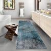 Garvee 2×6 Vintage Kitchen Rugs Non Slip Washable, Distressed Medallion Runner Rug for Bathroom, Non Shedding Low Pile Farmhouse Rugs Stain Resistant Foldable Soft Mats for Entryway, Bedroom, Blue(Distressed|teal)