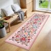 Garvee 2×6 Vintage Kitchen Rugs Non Slip Washable, Distressed Medallion Runner Rug for Bathroom, Non Shedding Low Pile Farmhouse Rugs Stain Resistant Foldable Soft Mats for Entryway, Bedroom, Blue(Pink)