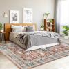 Garvee 2×6 Vintage Kitchen Rugs Non Slip Washable, Distressed Medallion Runner Rug for Bathroom, Non Shedding Low Pile Farmhouse Rugs Stain Resistant Foldable Soft Mats for Entryway, Bedroom, Blue(Floral|brick Red)