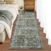 Garvee 2×6 Vintage Kitchen Rugs Non Slip Washable, Distressed Medallion Runner Rug for Bathroom, Non Shedding Low Pile Farmhouse Rugs Stain Resistant Foldable Soft Mats for Entryway, Bedroom, Blue(Vintage|brown Green)