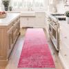 Garvee 2×6 Vintage Kitchen Rugs Non Slip Washable, Distressed Medallion Runner Rug for Bathroom, Non Shedding Low Pile Farmhouse Rugs Stain Resistant Foldable Soft Mats for Entryway, Bedroom, Blue(Distressed|pink)