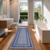 Garvee 8×10 Washable Area Rug for Bedroom Living Room, Modern Bordered Soft Non Slip Floor Rugs Large Geometric Area Rugs for Dining Room Office, Minimalist Home Decor Carpet, Black Grey(Modern Border|blue)
