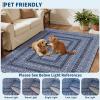 Garvee 8×10 Washable Area Rug for Bedroom Living Room, Modern Bordered Soft Non Slip Floor Rugs Large Geometric Area Rugs for Dining Room Office, Minimalist Home Decor Carpet, Black Grey(Modern Border|blue)