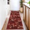 Garvee 8×10 Washable Living Room Rugs, Non Slip 8 x 10 Bedroom Rugs, Indoor Modern Floral Print Floor Cover for Dining Room, Ultra Thin Low Pile Botanical Mat for Home Office, Beige(Floral|red)