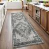 Garvee Floral 9×12 Washable Area Rug for Living Room, Indoor Vintage Non Slip Bedroom Rugs, Low Pile Stain Resistant Distressed Large Rugs for Dining Room, Ultra Thin Throw Rug for Home Office, Taupe(Oriental|green)