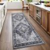 Garvee Floral 9×12 Washable Area Rug for Living Room, Indoor Vintage Non Slip Bedroom Rugs, Low Pile Stain Resistant Distressed Large Rugs for Dining Room, Ultra Thin Throw Rug for Home Office, Taupe(Oriental|blue)