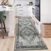 Garvee Floral 9×12 Washable Area Rug for Living Room, Indoor Vintage Non Slip Bedroom Rugs, Low Pile Stain Resistant Distressed Large Rugs for Dining Room, Ultra Thin Throw Rug for Home Office, Taupe(Oriental|green)