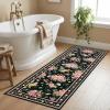 Garvee Floral Washable Rugs 5×7, Large Non-Slip Area Rugs for Living Room, Soft Thin Vintage Retro Accent Bedroom Rug, Cute Farmhouse Carpet for Dining Room Playroom Nursery, Green(Flower|black)