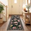 Garvee Floral Washable Rugs 5×7, Large Non-Slip Area Rugs for Living Room, Soft Thin Vintage Retro Accent Bedroom Rug, Cute Farmhouse Carpet for Dining Room Playroom Nursery, Green(Flower|black)