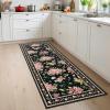 Garvee Floral Washable Rugs 5×7, Large Non-Slip Area Rugs for Living Room, Soft Thin Vintage Retro Accent Bedroom Rug, Cute Farmhouse Carpet for Dining Room Playroom Nursery, Green(Flower|black)