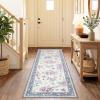 Garvee Floral Washable Rugs 5×7, Large Non-Slip Area Rugs for Living Room, Soft Thin Vintage Retro Accent Bedroom Rug, Cute Farmhouse Carpet for Dining Room Playroom Nursery, Green(Flower|grey)