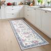 Garvee Floral Washable Rugs 5×7, Large Non-Slip Area Rugs for Living Room, Soft Thin Vintage Retro Accent Bedroom Rug, Cute Farmhouse Carpet for Dining Room Playroom Nursery, Green(Flower|grey)