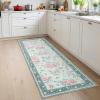 Garvee Floral Washable Rugs 5×7, Large Non-Slip Area Rugs for Living Room, Soft Thin Vintage Retro Accent Bedroom Rug, Cute Farmhouse Carpet for Dining Room Playroom Nursery, Green(Flower|green)