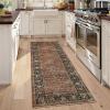 Garvee Green 9×12 Area Rugs for Living Room, Washable Non Slip Floral Rug with Non Slip Backing for Bedroom Vintage Distressed Oriental Indoor Carpet for Dining Room Office Retro Accent Home Decor Rug(Vintage|brown)