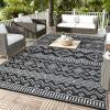 Garvee Outdoor Rug 9×18 Waterproof Reversible Boho Plastic Straw Mat, Lightweight Foldable Indoor Green Yellow Outdoor Carpet for Patio Balcony Deck Picnic Beach RV(Geom Black/White)