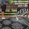 Garvee Outdoor Rug 9×18 Waterproof Reversible Boho Plastic Straw Mat, Lightweight Foldable Indoor Green Yellow Outdoor Carpet for Patio Balcony Deck Picnic Beach RV(White/Black)