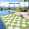 Garvee Outdoor Rug 9×18 Waterproof Reversible Boho Plastic Straw Mat, Lightweight Foldable Indoor Green Yellow Outdoor Carpet for Patio Balcony Deck Picnic Beach RV(Green/White34jv)