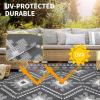 Garvee Outdoor Rug 9×18 Waterproof Reversible Boho Plastic Straw Mat, Lightweight Foldable Indoor Green Yellow Outdoor Carpet for Patio Balcony Deck Picnic Beach RV(Gray/White)