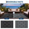 Garvee Outdoor Rug 9×18 Waterproof Reversible Boho Plastic Straw Mat, Lightweight Foldable Indoor Green Yellow Outdoor Carpet for Patio Balcony Deck Picnic Beach RV(Grey/Black)