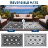 Garvee Outdoor Rug 9×18 Waterproof Reversible Boho Plastic Straw Mat, Lightweight Foldable Indoor Green Yellow Outdoor Carpet for Patio Balcony Deck Picnic Beach RV(Border Black/White)