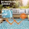Garvee Outdoor Rug 9×18 Waterproof Reversible Boho Plastic Straw Mat, Lightweight Foldable Indoor Green Yellow Outdoor Carpet for Patio Balcony Deck Picnic Beach RV(Boho – Light Blue/White)