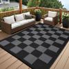 Garvee Outdoor Rug 9×18 Waterproof Reversible Boho Plastic Straw Mat, Lightweight Foldable Indoor Green Yellow Outdoor Carpet for Patio Balcony Deck Picnic Beach RV(Black/Grey)