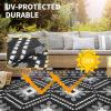 Garvee Outdoor Rug 9×18 Waterproof Reversible Boho Plastic Straw Mat, Lightweight Foldable Indoor Green Yellow Outdoor Carpet for Patio Balcony Deck Picnic Beach RV(Border Black/White)