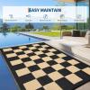 Garvee Outdoor Rug 9×18 Waterproof Reversible Boho Plastic Straw Mat, Lightweight Foldable Indoor Green Yellow Outdoor Carpet for Patio Balcony Deck Picnic Beach RV(Black/Brown)